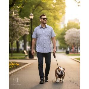 7 Diamonds Mens XL Blue Geo Pattern 4-Way Stretch Casual Button Up Shirt (C0499)